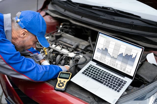 Diagnostic scanner plugged into a car's OBD port